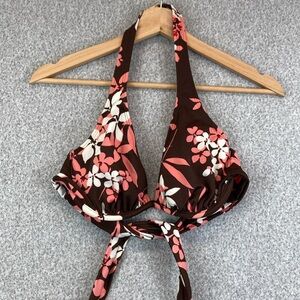 Victoria’s Secret halter bikini top 34DD tropical print brown underwire padded